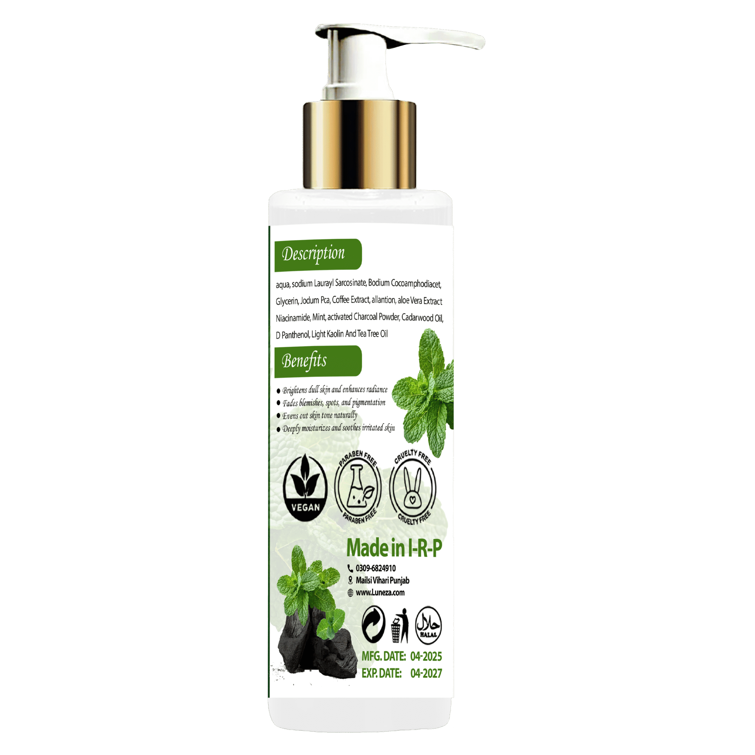 Luneza Mint & Charcoal Facewash - Image 3